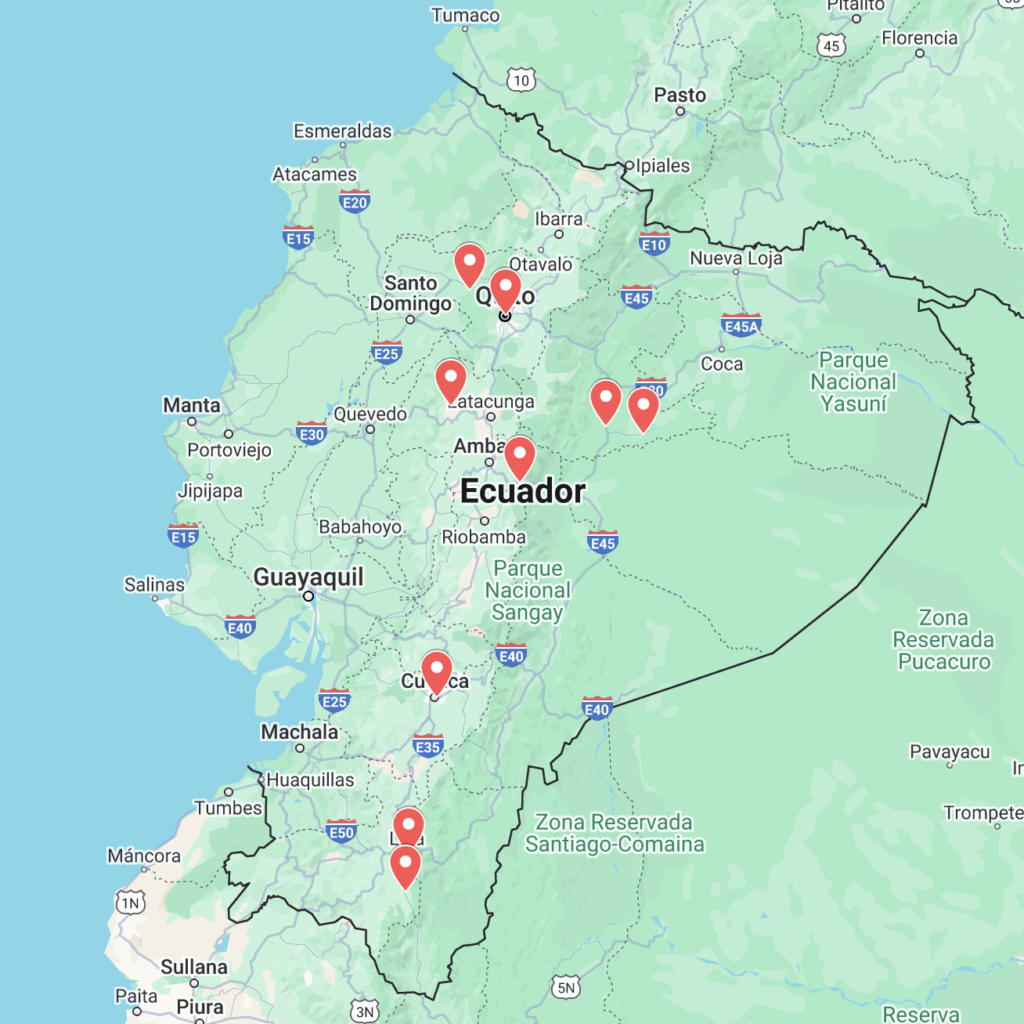 The cities we stopped in Ecuador